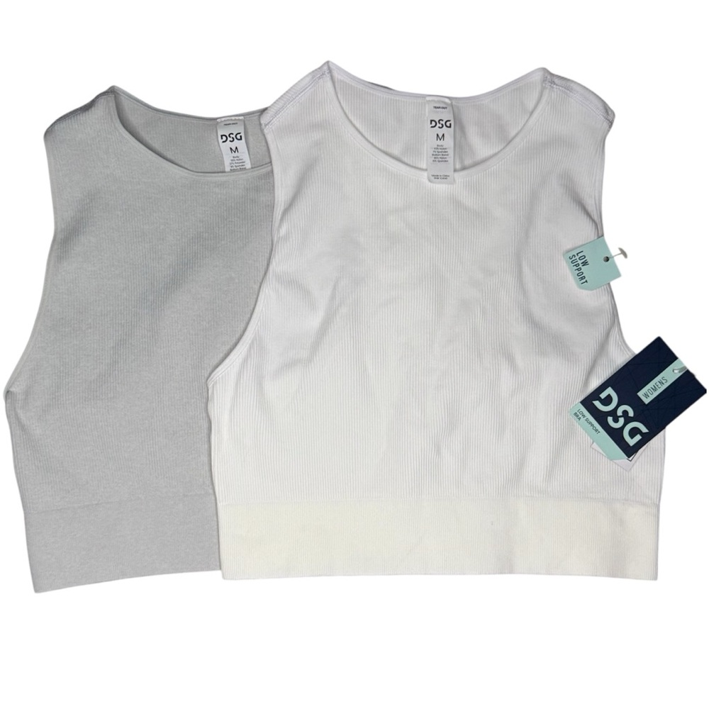 TWO DSG High Neck Ribbed Brami Low Support Bras Gray and White Size Medium NWT